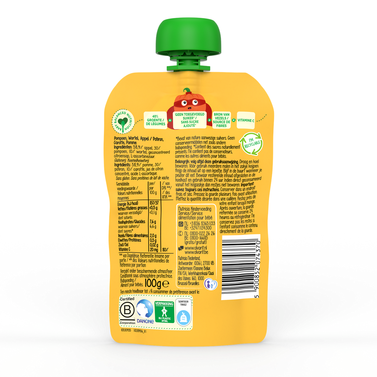 Smoothie Olvarit 100% végétal à base de lait de coco. Visitez Olvarit.be pour plus d'informations sur la nutrition de votre bébé et sur les produits Olvarit.