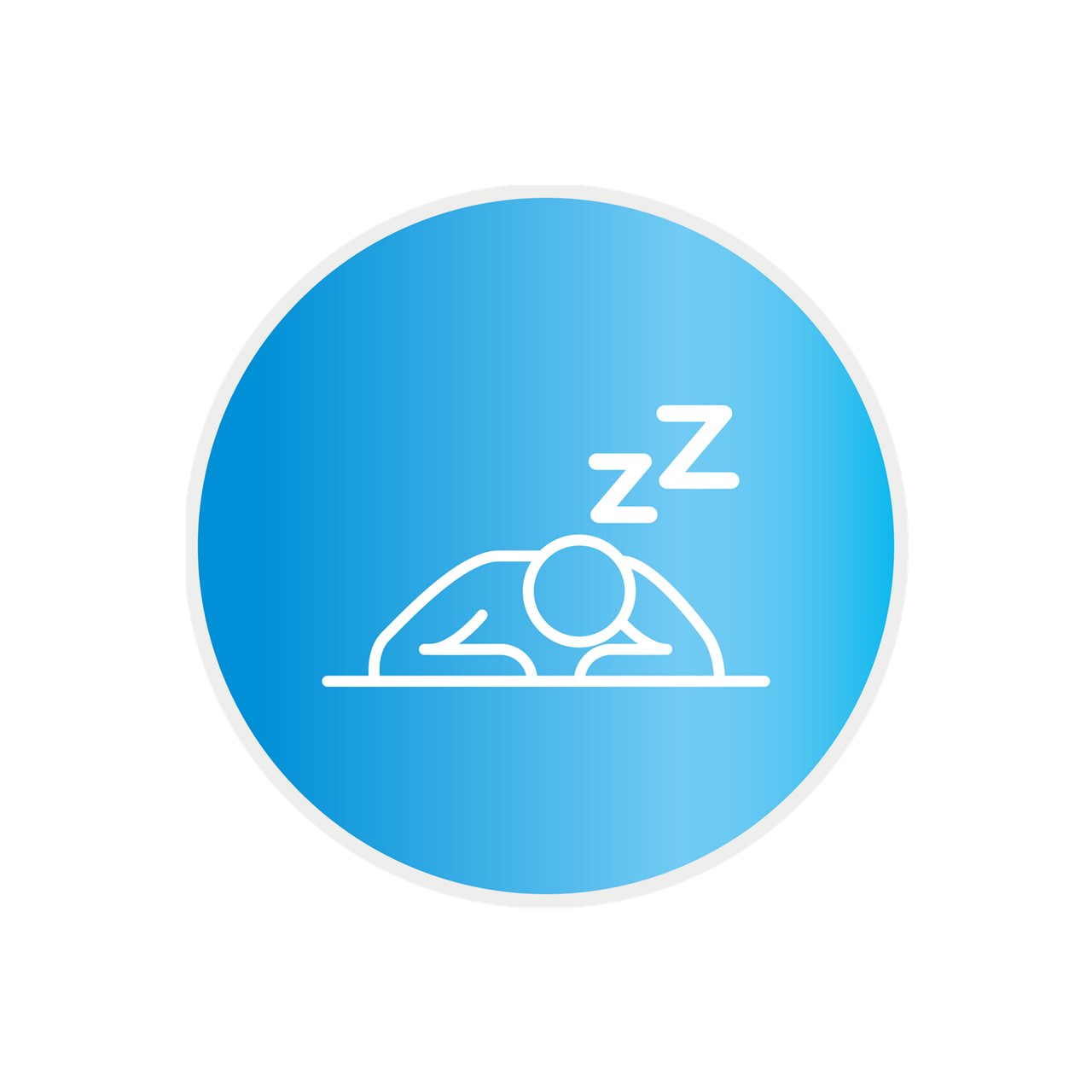 Blauwe cirkel met slapende persoon en ZZ icoon