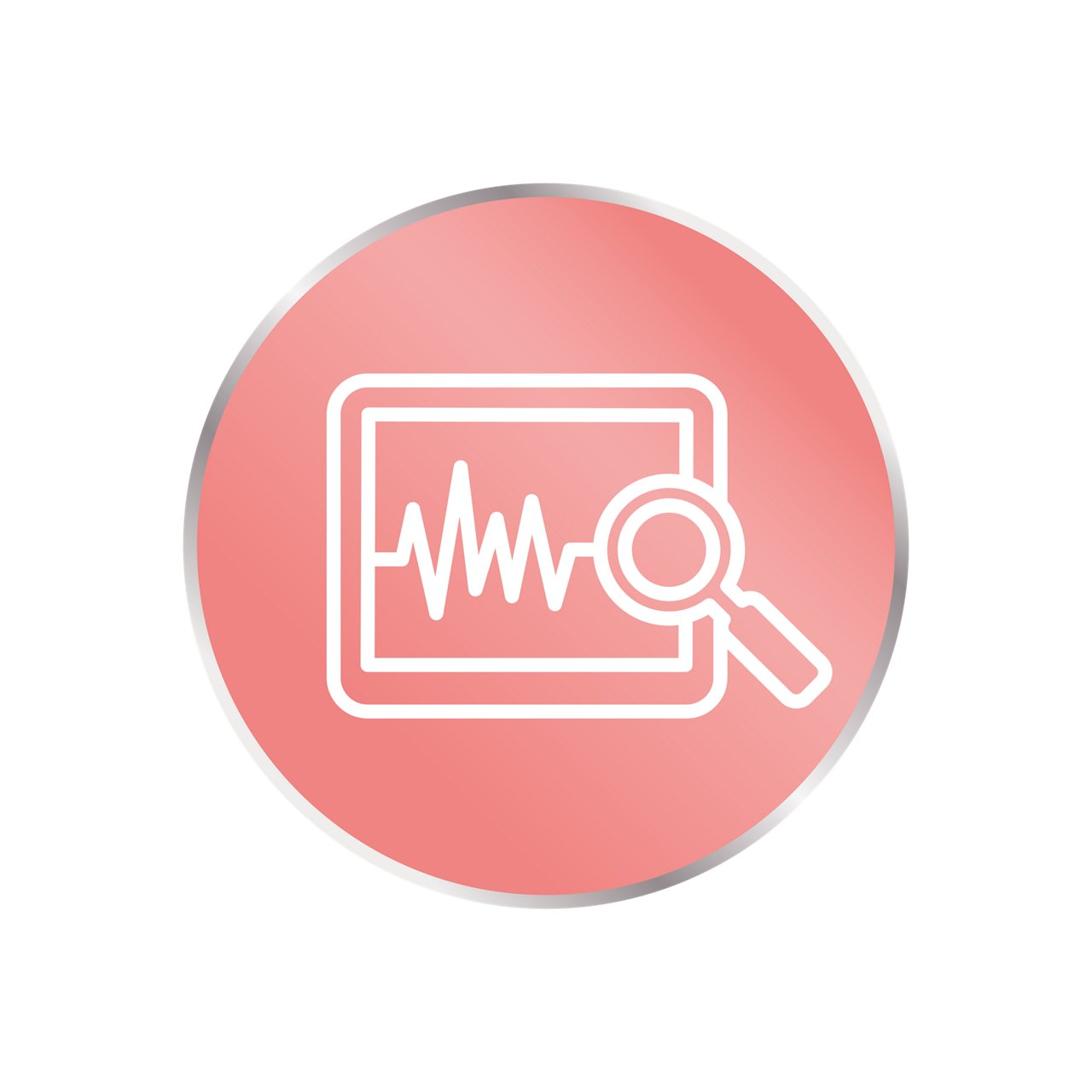 Rode cirkel met medisch monitor scherm en vergrootglas icoon
