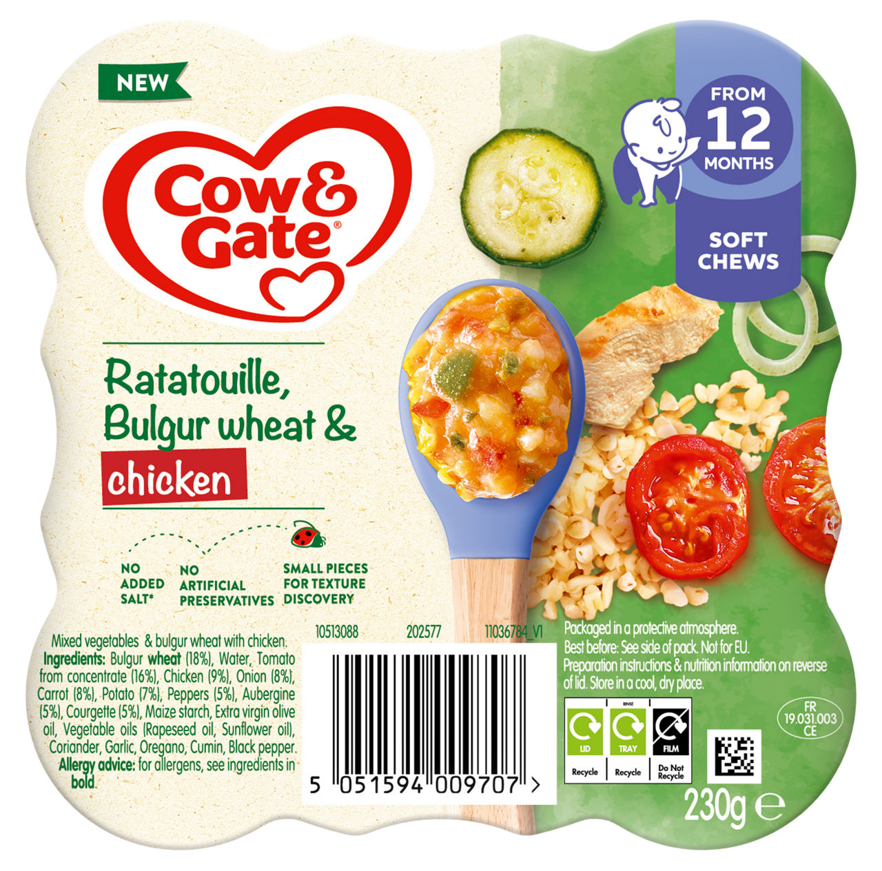 Cow & Gate Ratatouille, Bulgur wheat and chicken toddler tray meal 230g