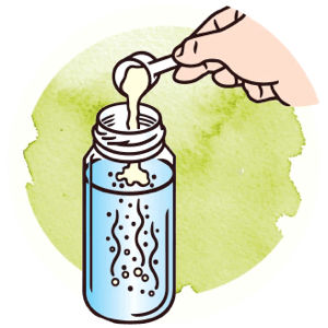 Scoop powder in bottle