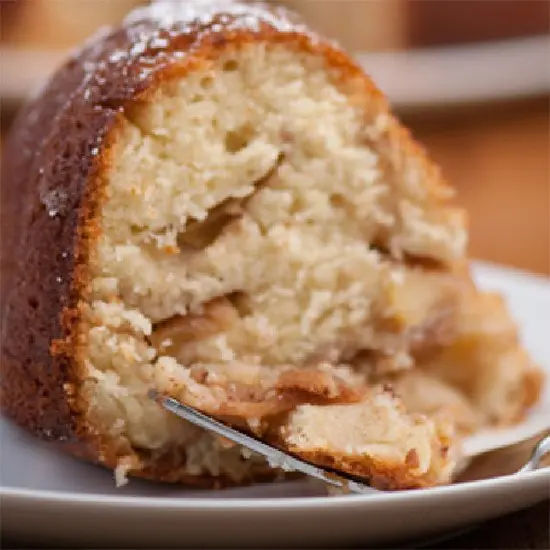 Close up of sliced apple bundt cake