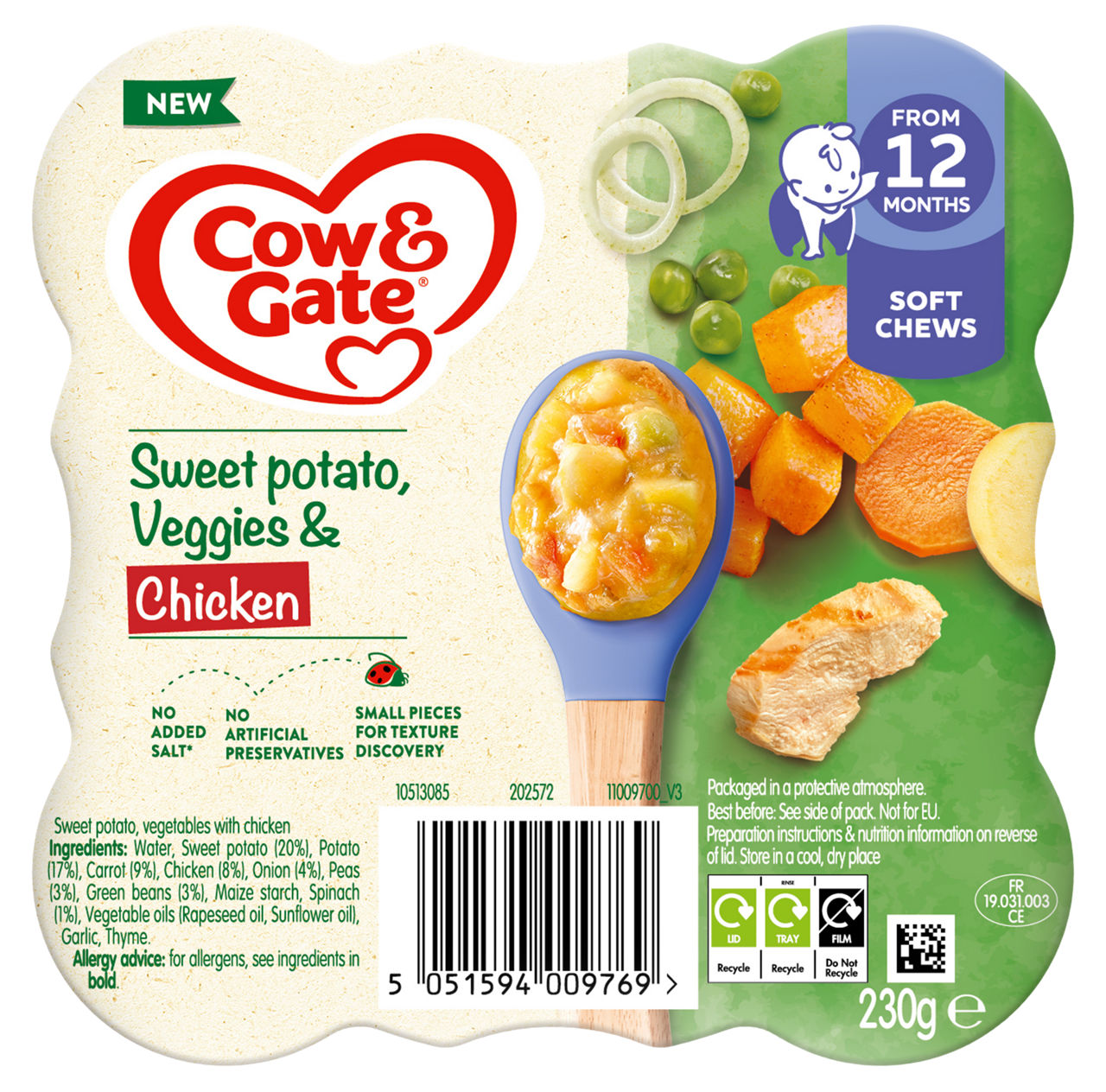 Cow & Gate Sweet potato, Veggies and Chicken toddler tray meal 230g