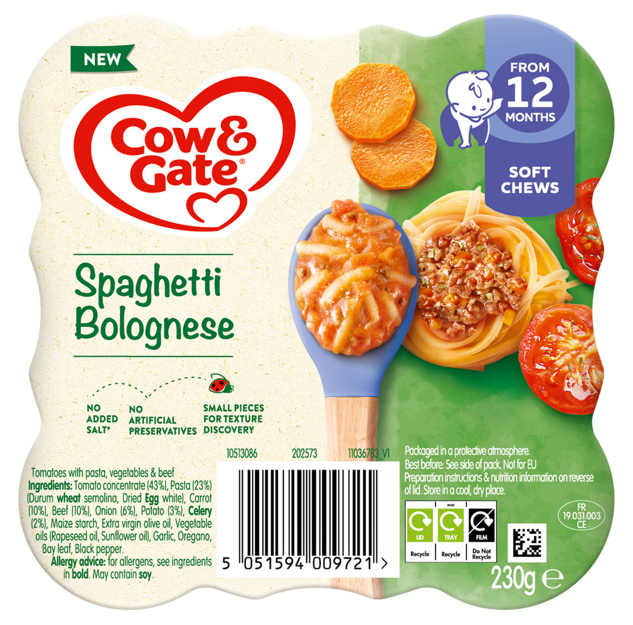 Cow & Gate Spaghetti Bolognese toddler tray meal 230g