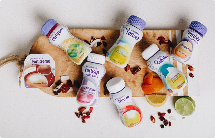 Fortisip range on a chopping board