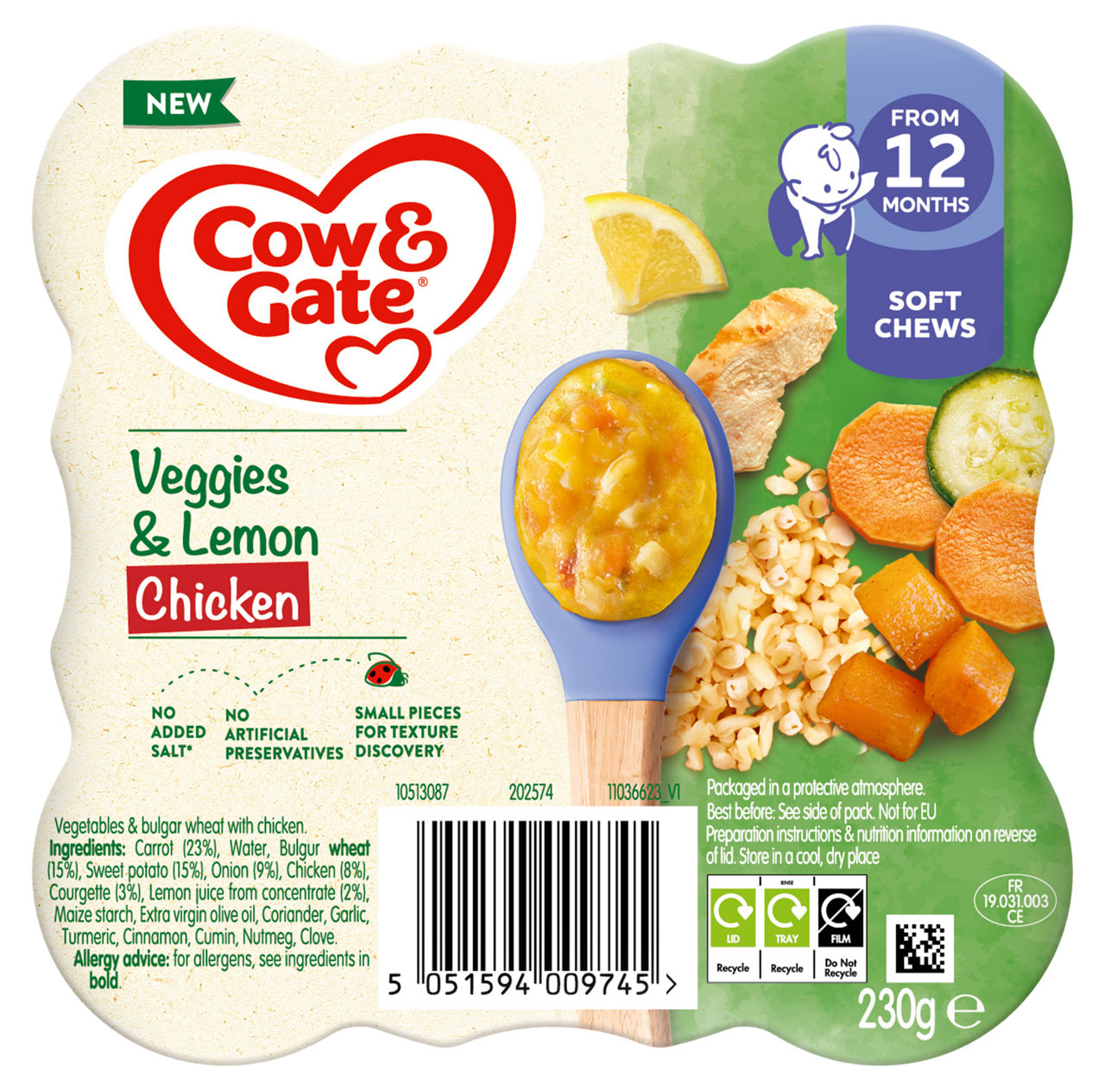 Cow & Gate Veggies and Lemon Chicken toddler tray meal 230g