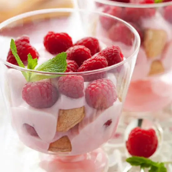 Raspberry dessert in glass cups
