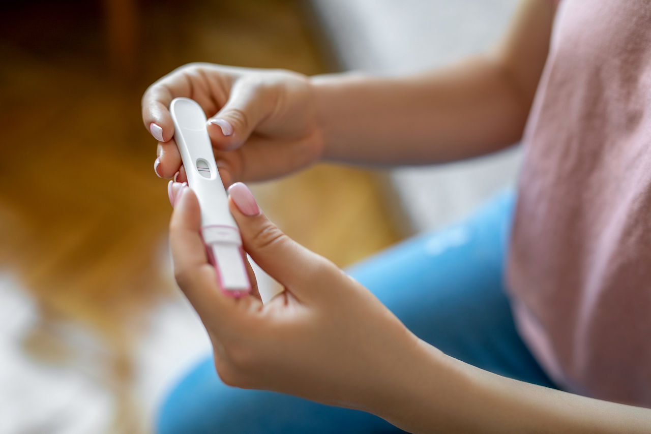 pregnancy test on lap