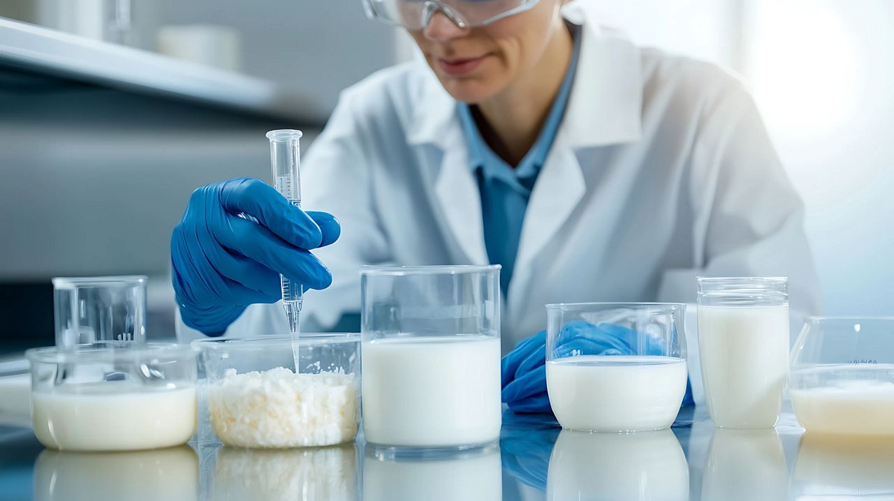 working in a lab with three yoghurt samples