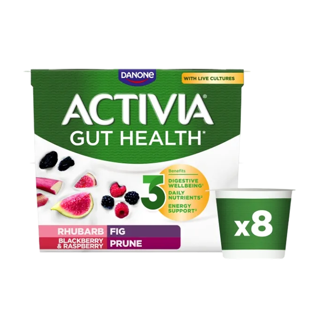 Activia rhubarb, prune, blueberry, berries
