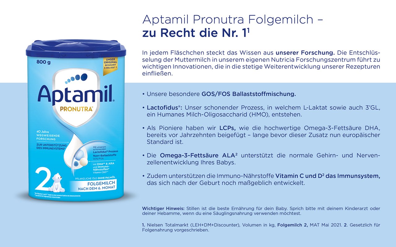 Aptamil Pronutra 2 Nr. 1 Forschung Benefit Übersicht