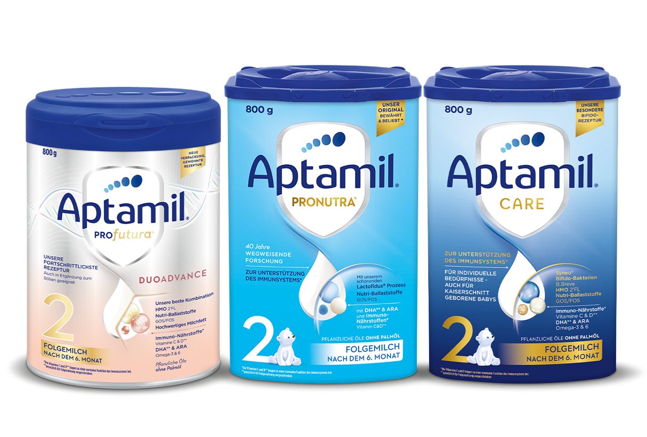 Produktbild mit zwei Paketen von Aptamil Profutura Aptamil Pronutra.