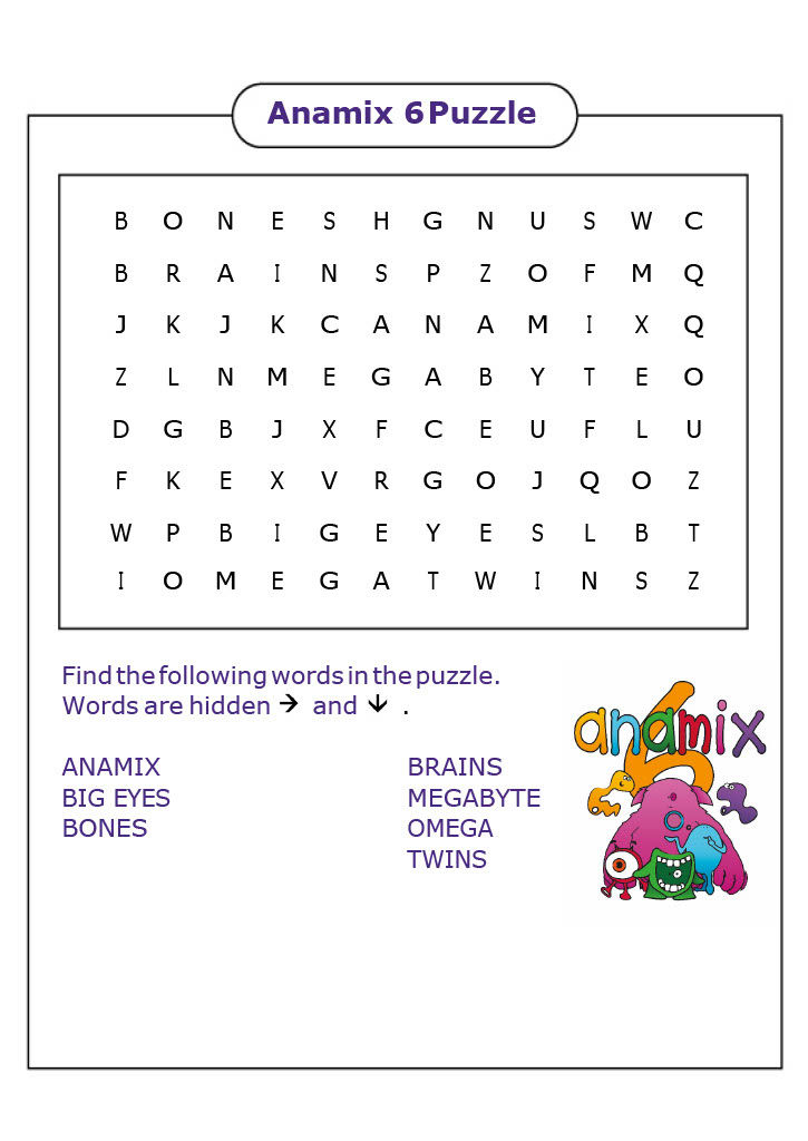 Anamix 6 wordsearch puzzle