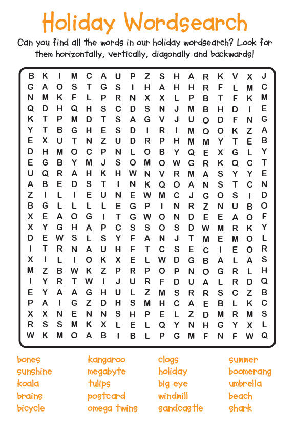Anamix 6 -  Holiday Word search sheet