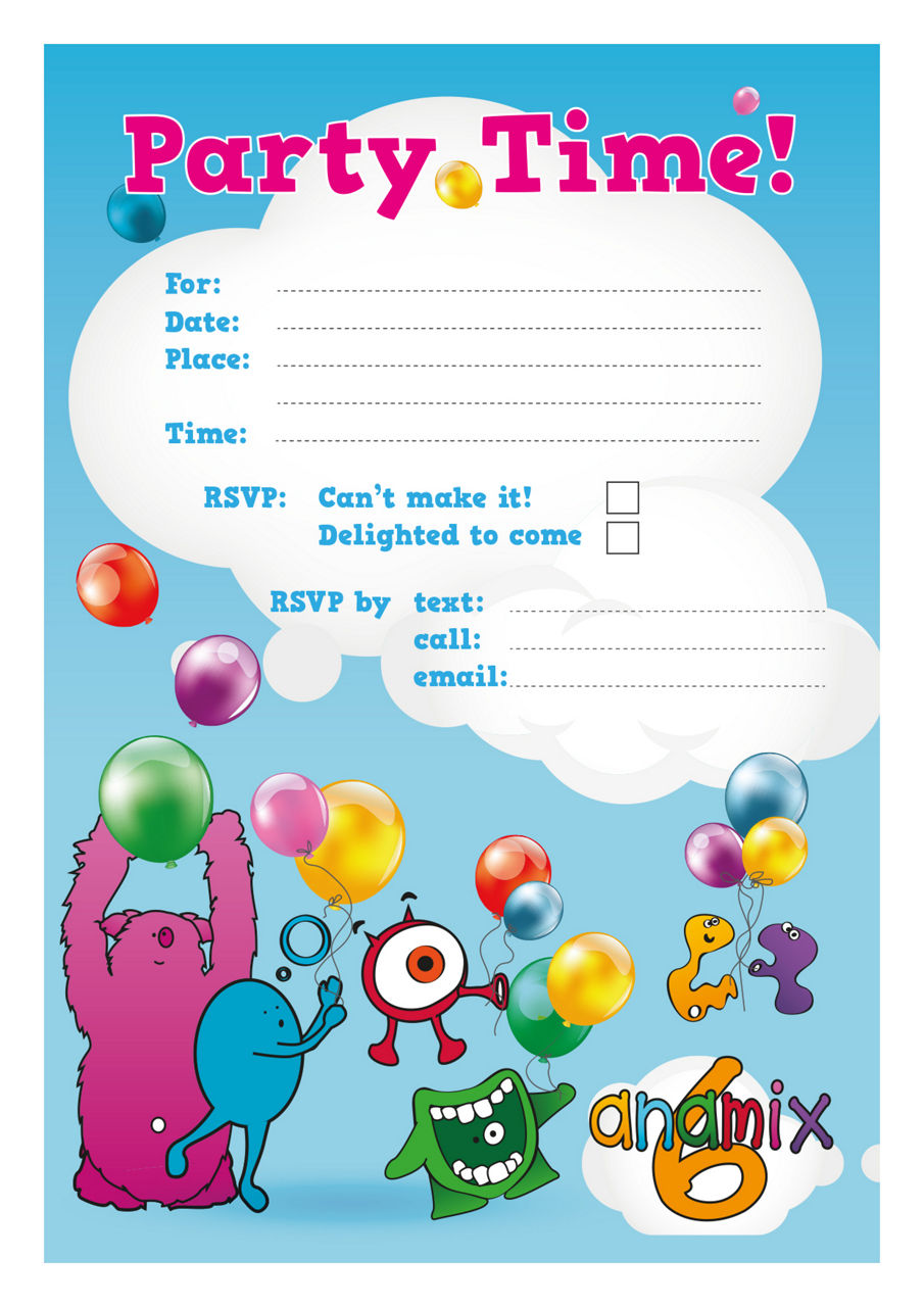 Anamix 6 - Party invite sample 1