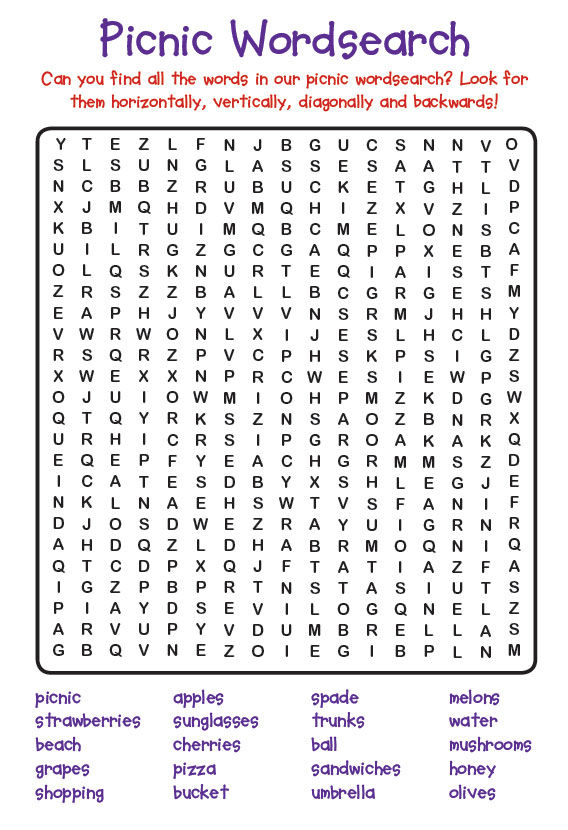 Anamix 6 -  Picnic Word search sheet