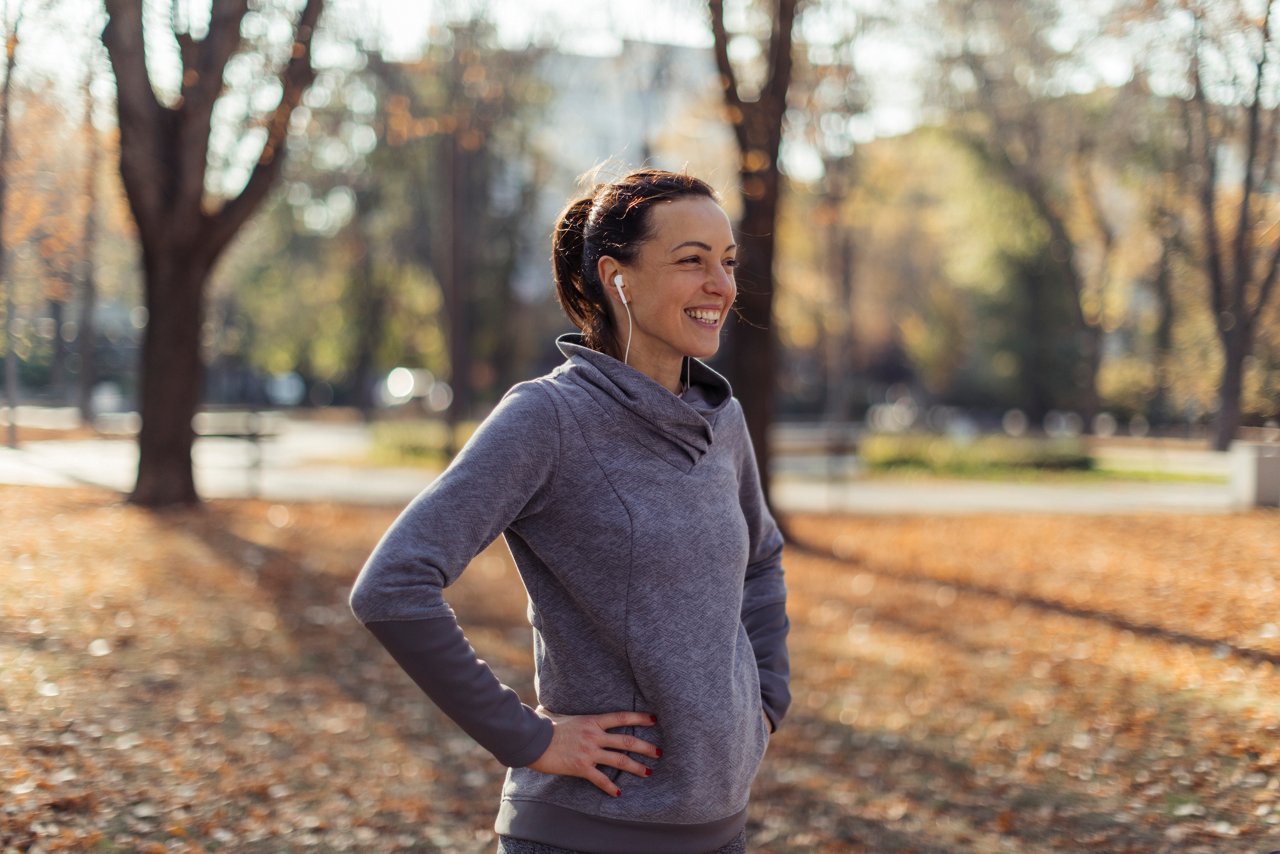 Girl catching breath after morning run