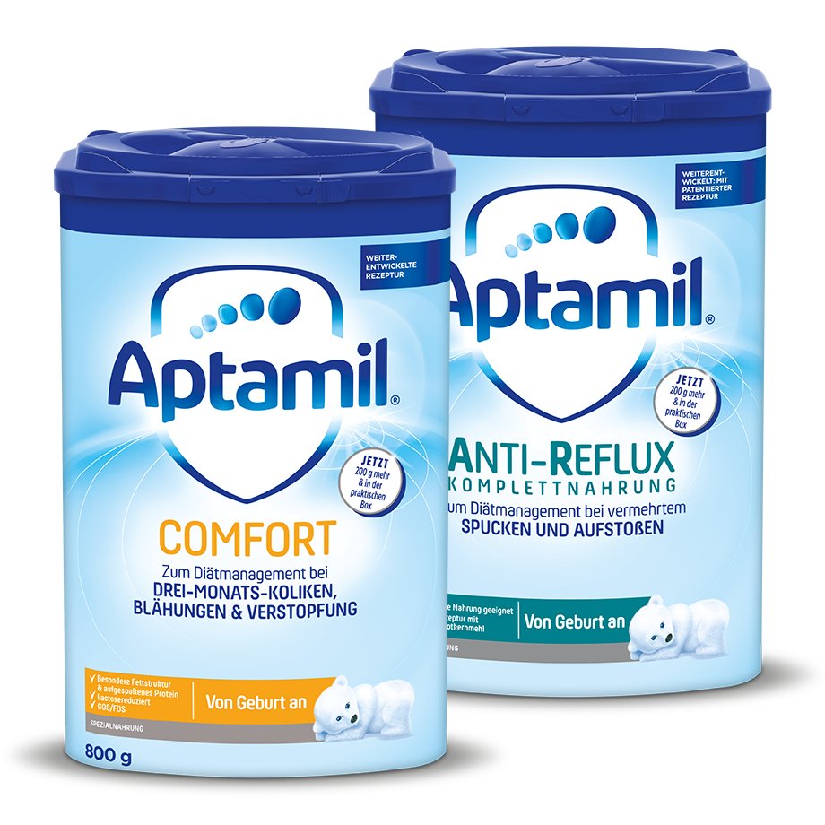 Zwei Packungen Aptamil Comfort und Aptamil Anti-Reflux Komplettnahrung