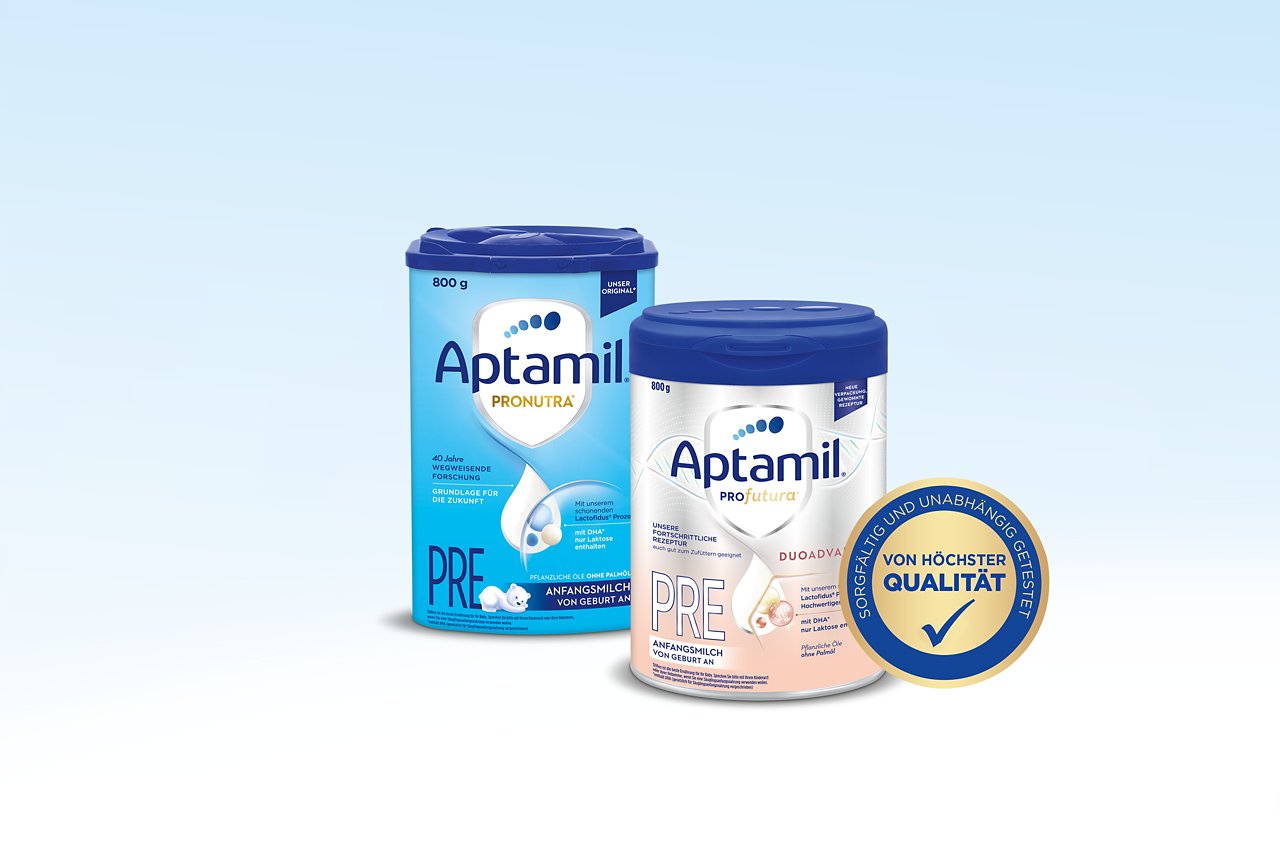 Ökotest 2021: Produktabbildungen der Aptamil Profutura Pre und Aptamil Pronutra Pre