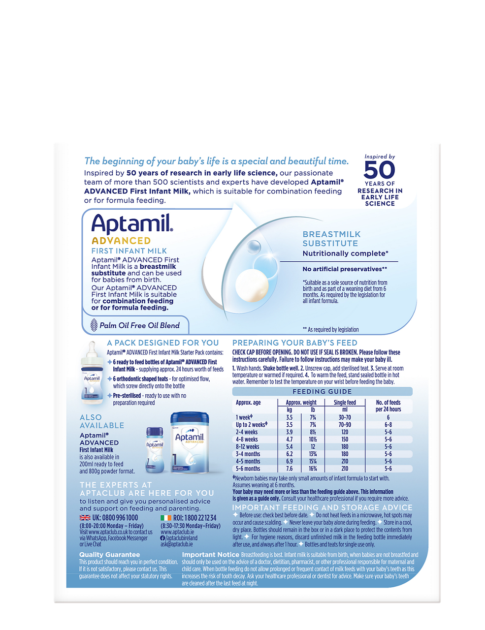 Aptamil Advanced Infant Milk Starter Pack - Back