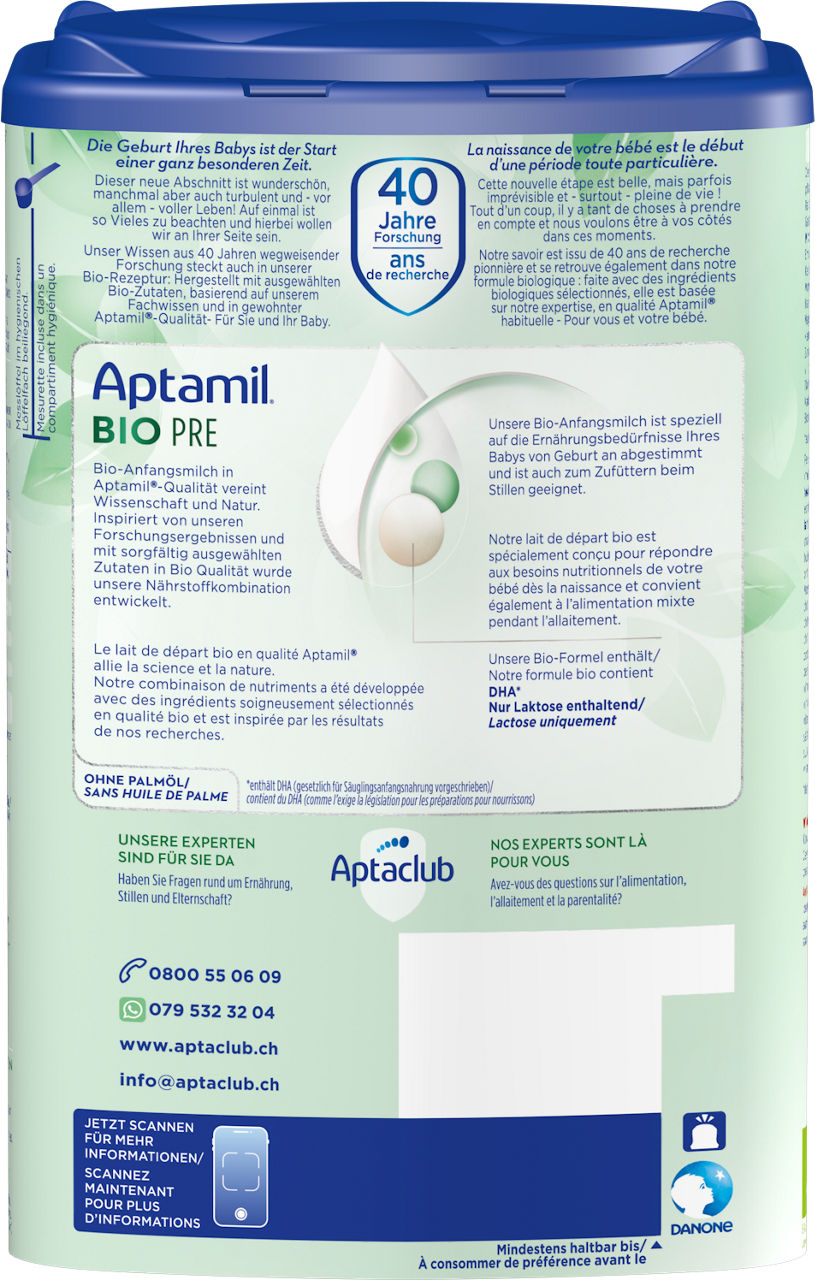 Aptamil Bio Pre 800g POF CH Packshot back