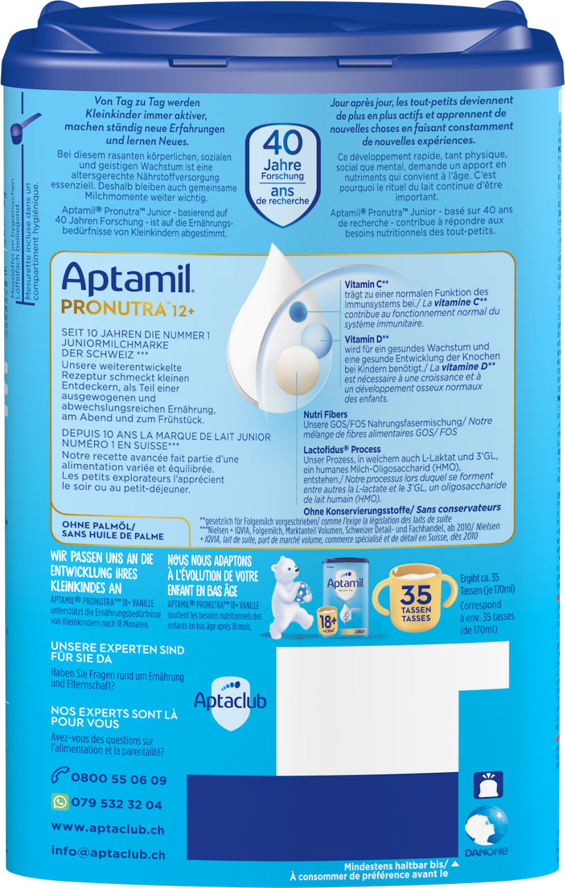 Aptamil Pronutra Junior 12+ Vanille 800g POF CH Packshot back