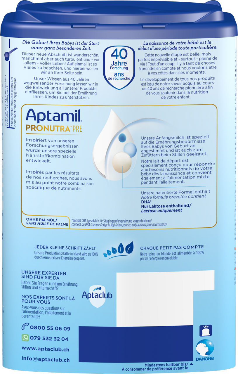 Aptamil Pronutra Pre 400g POF CH Packshot back