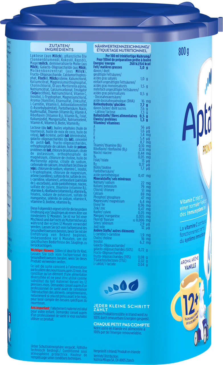 Aptamil Pronutra Junior 12+ Vanille 800g POF CH Packshot left