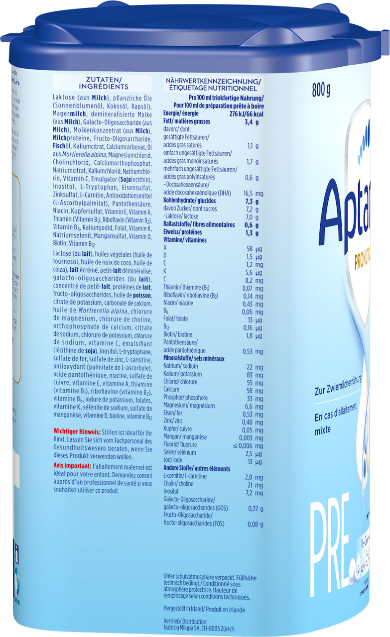 Aptamil Pronutra Pre 800g POF CH Packshot left