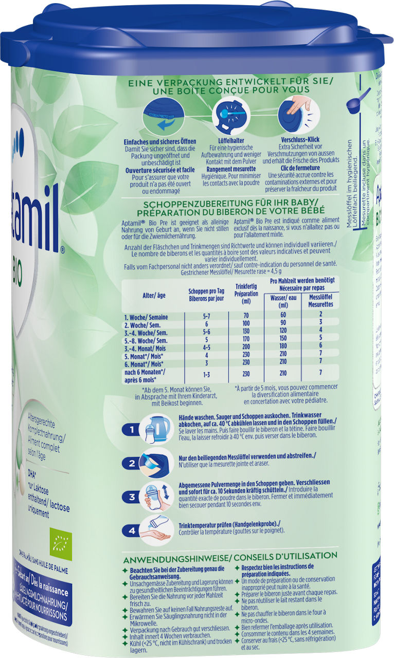 Aptamil Bio Pre 800g POF CH Packshot right