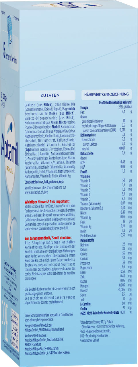 Aptamil Pronutra Pre Box 5x23g POF CH Packshot right