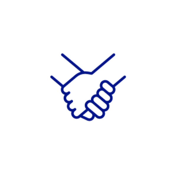 Icône représentant deux mains qui se tiennent, symbole de collaboration et de solidarité