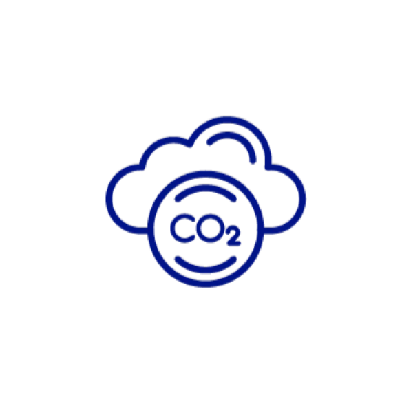 Icoon van een wolk met CO₂, symbool voor CO₂-uitstoot en klimaatimpact.