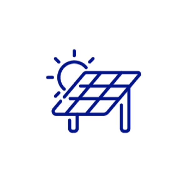 Icoon van zonnepanelen met zon, symbool voor zonne-energie en hernieuwbare energie.