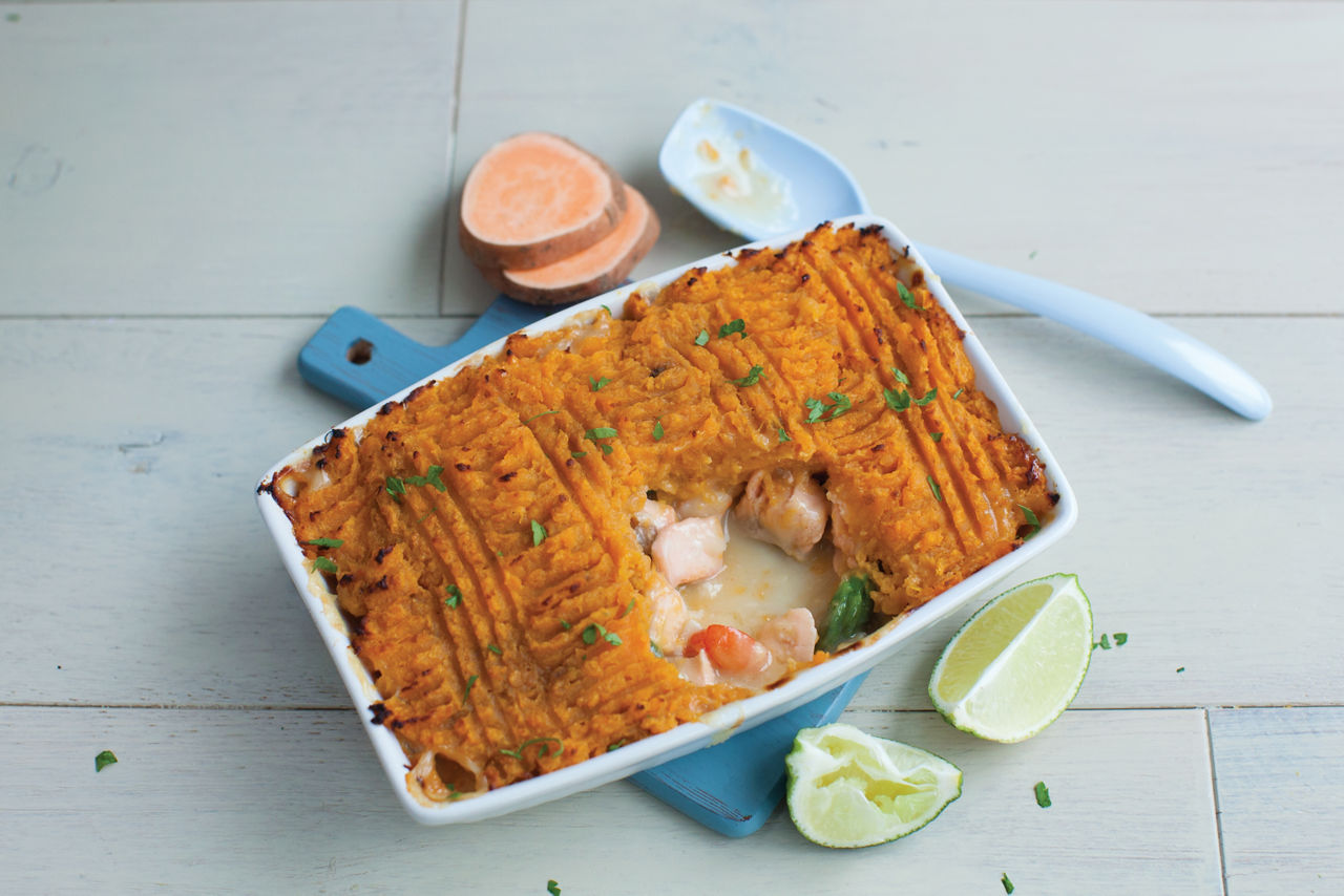 fish pie with sweet potato mash with Aptamil Pepti