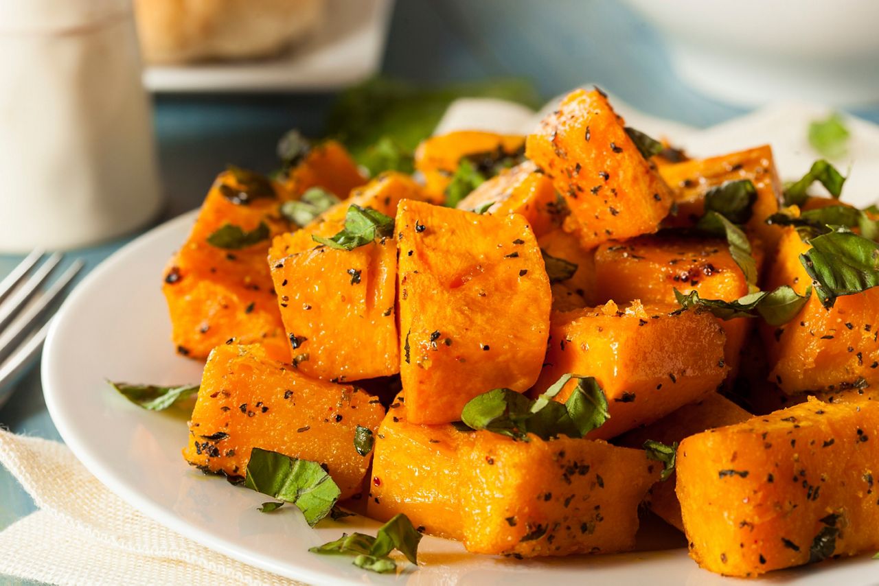 Organic Baked Butternut Squash with Herbs and Spices