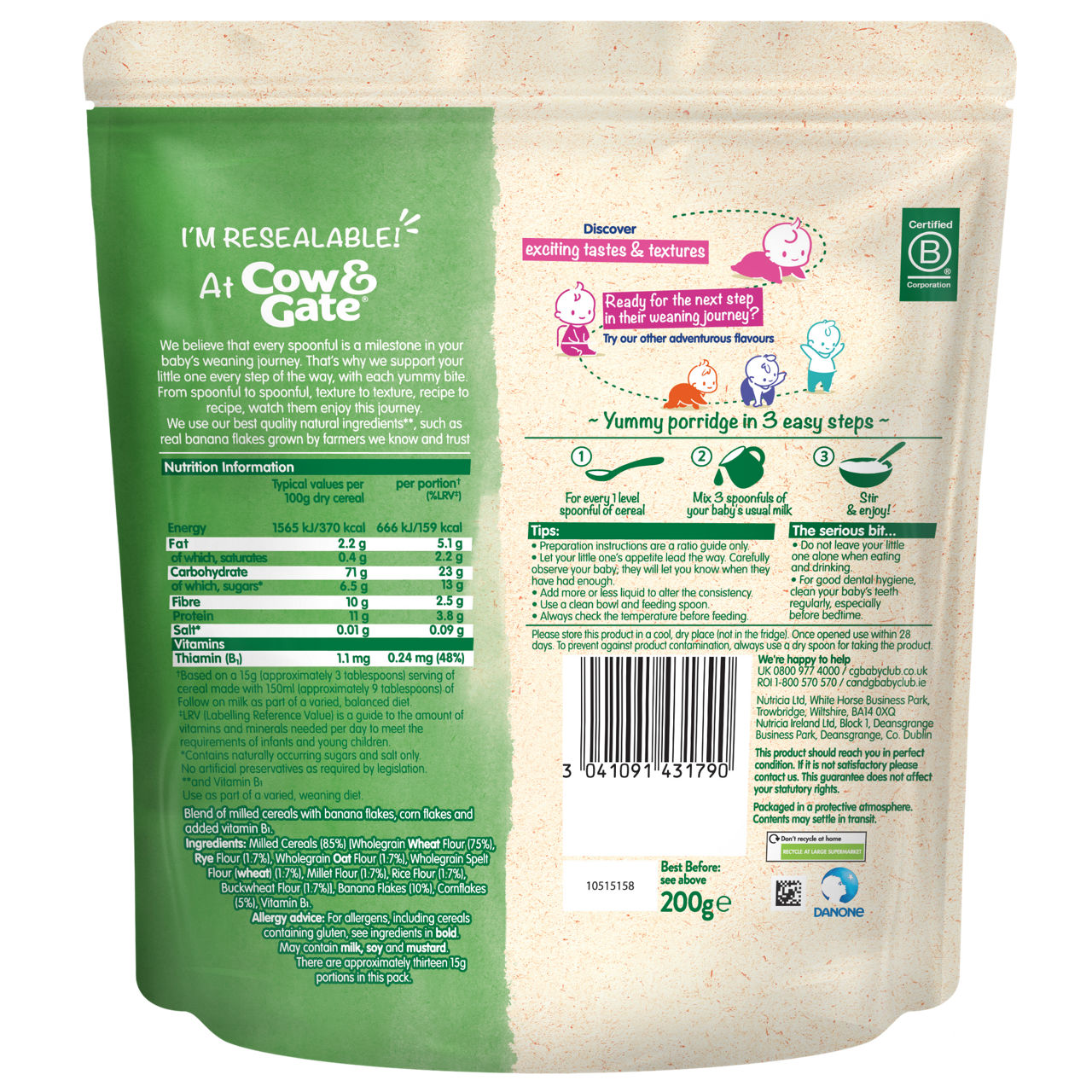 C&G Banana Wholegrain Porridge 7 months - back