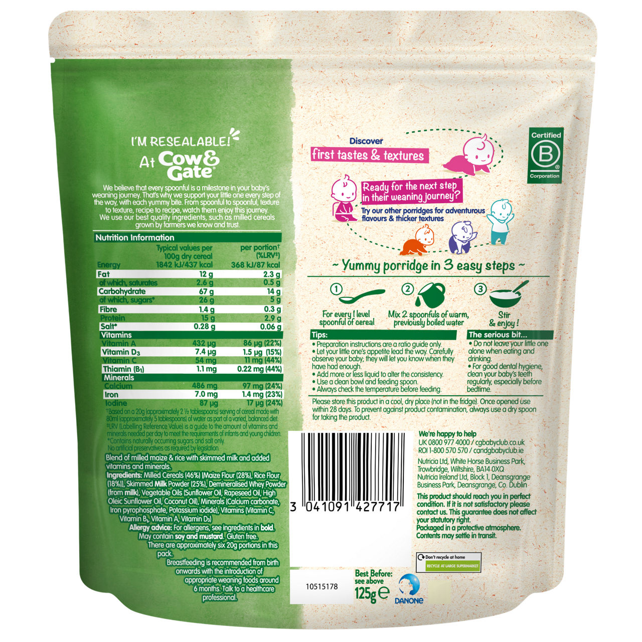 C&G Creamy Porridge 4-6m - back