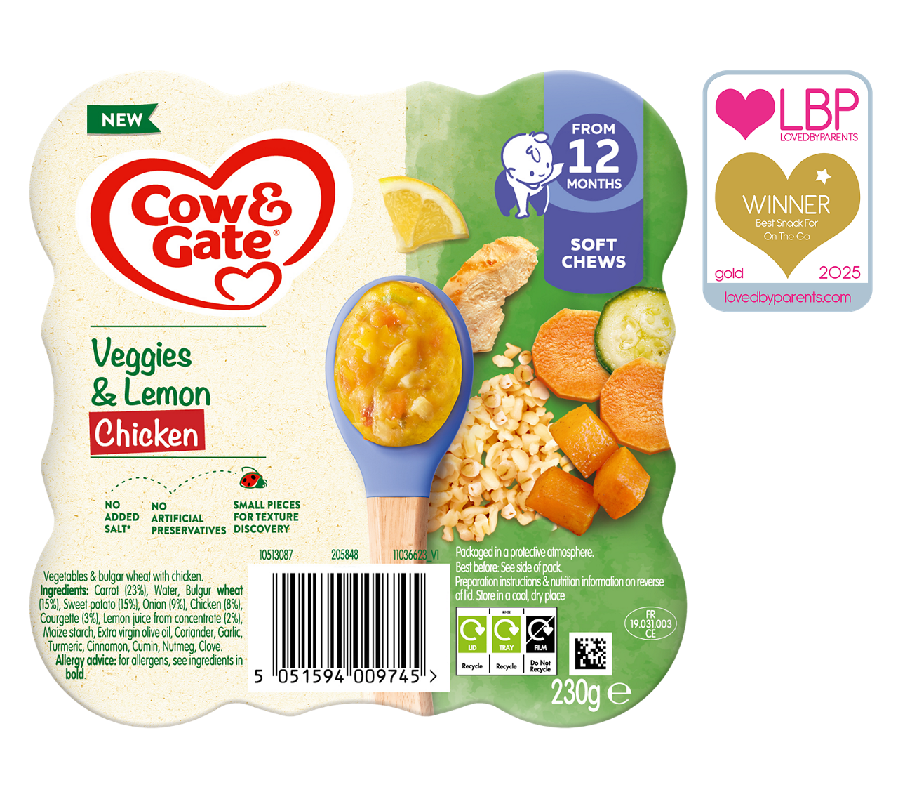 Cow & Gate Veggies and Lemon Chicken toddler tray meal 230g