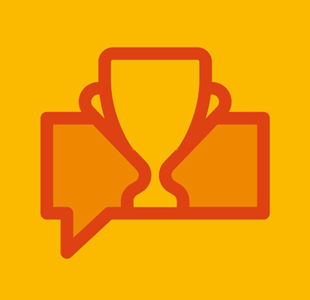 Illustrated trophy with speech bubbles icon