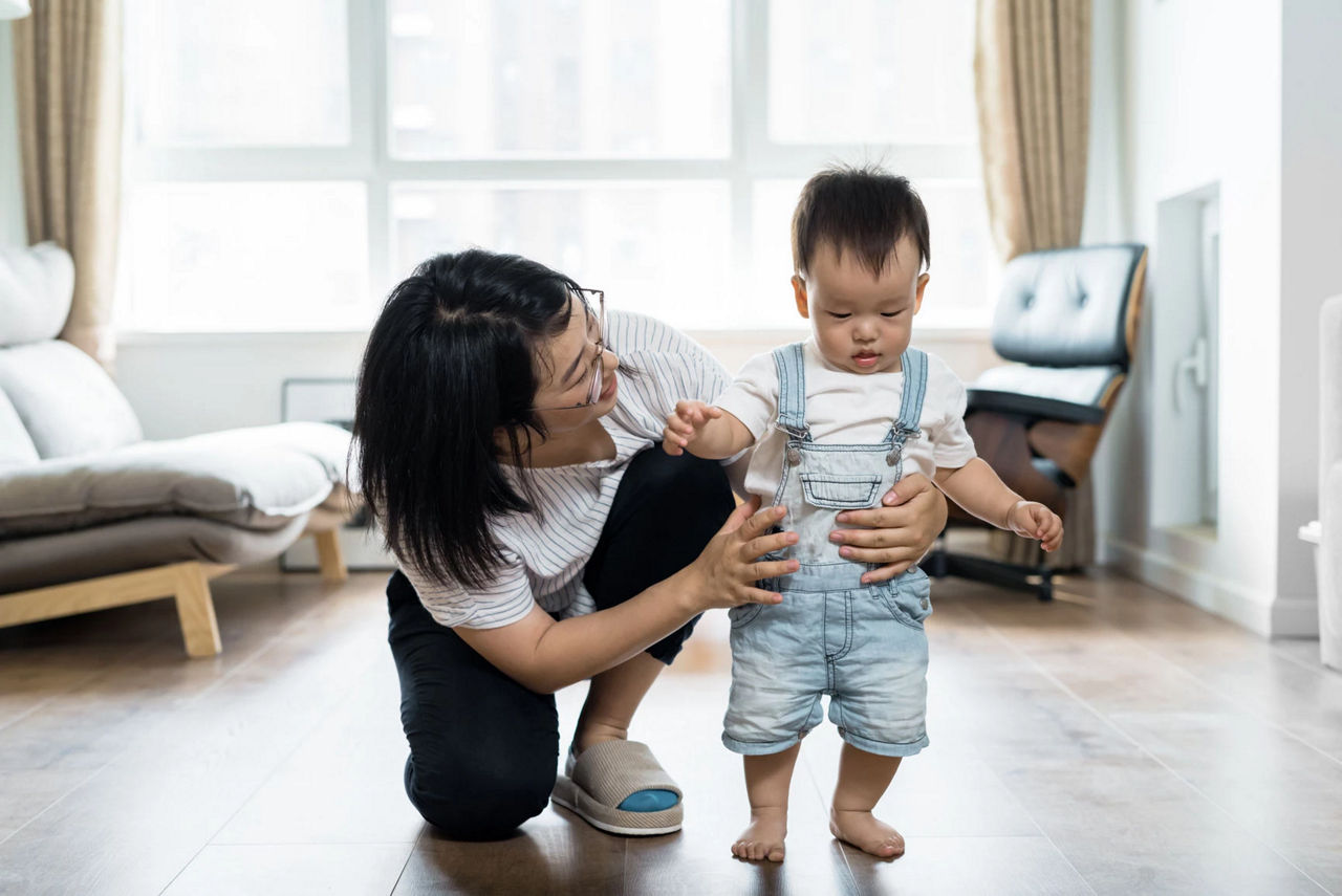 mom-son-first-steps-at-home