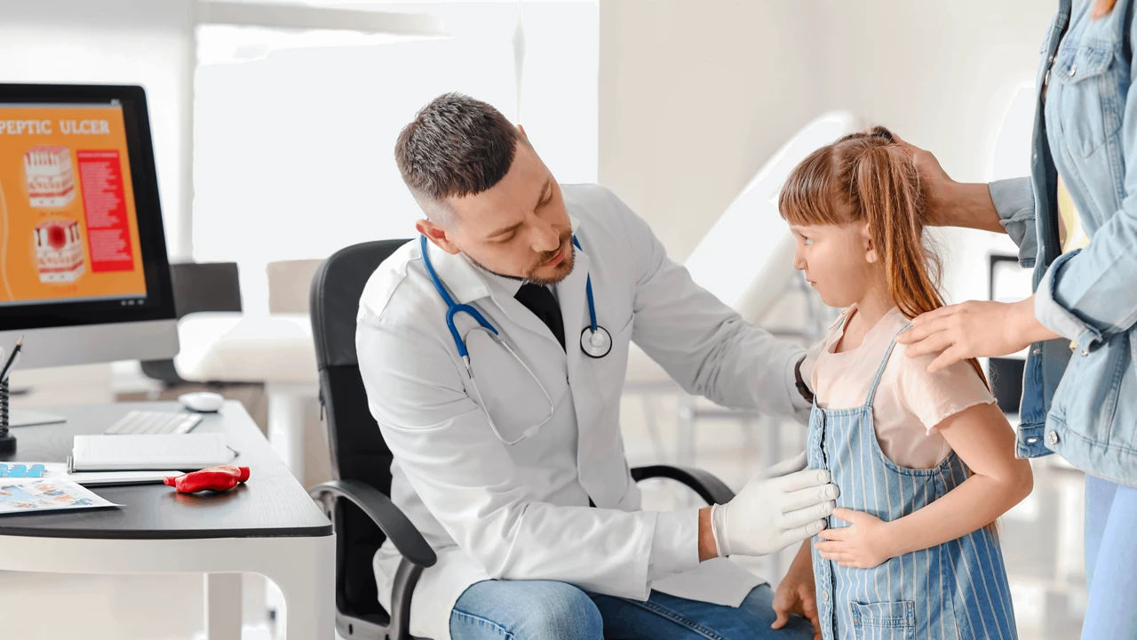 Girl wiith her mother at doctor's check-up