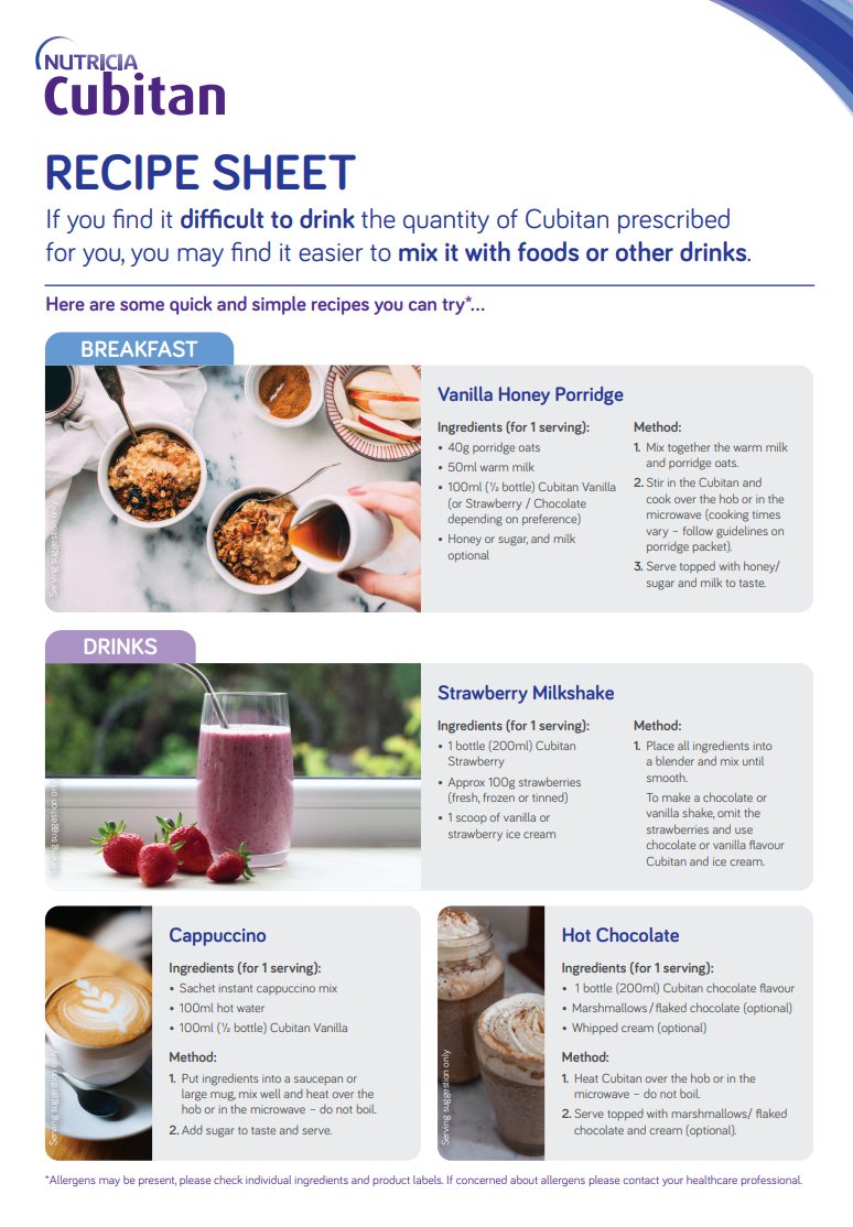 Cubitan Recipe sheet cover