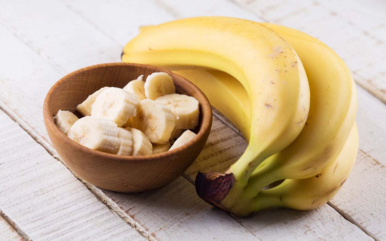 Cut up banana in bowl