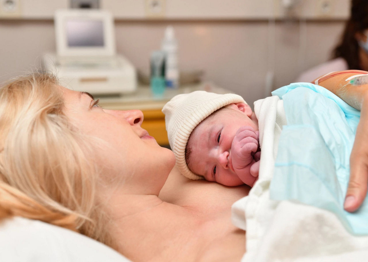 Mum and baby in hospital