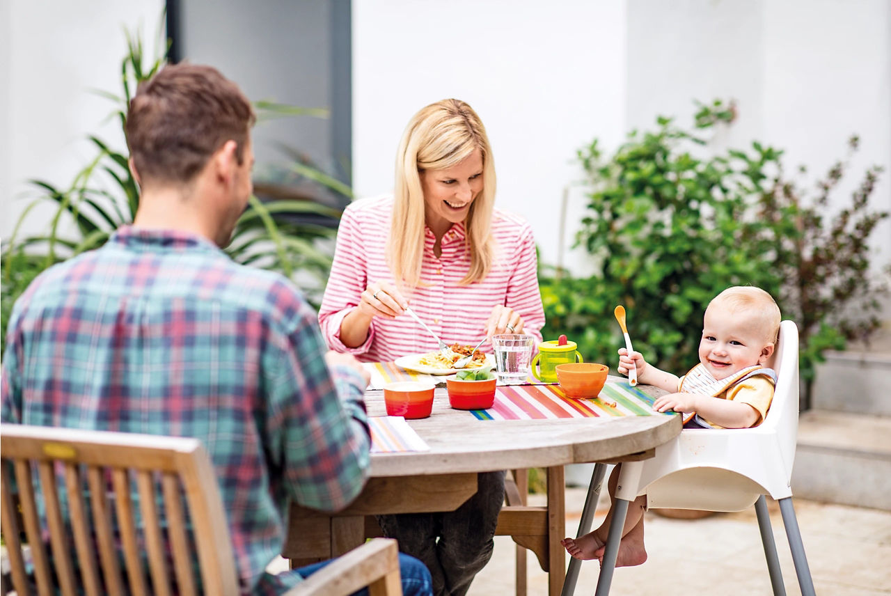 Family eating in garden