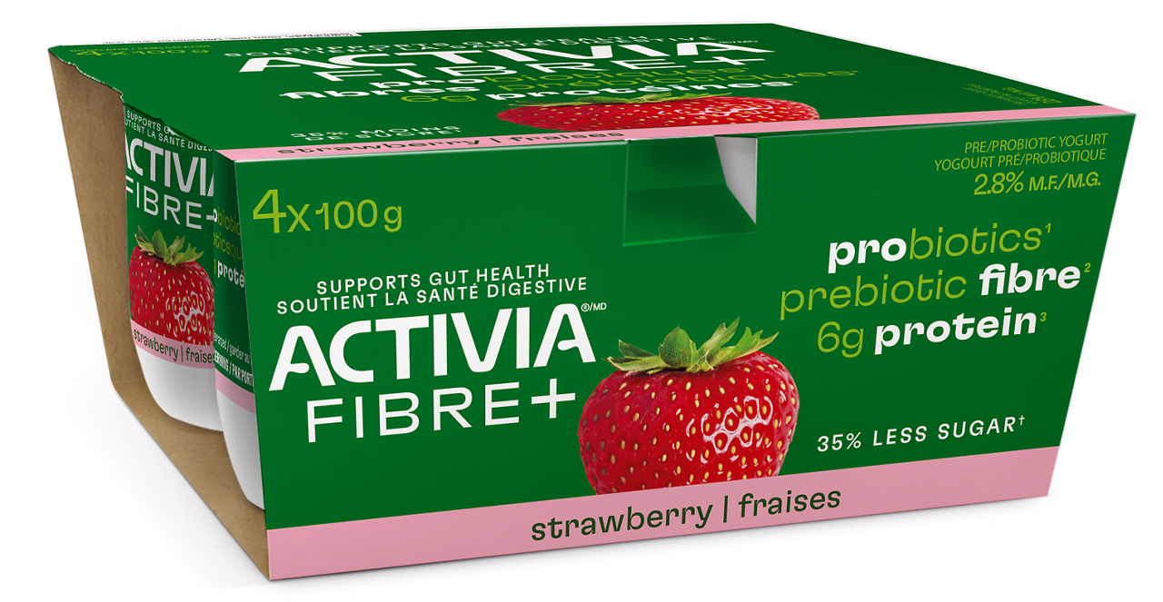 Strawberry Activia Fibre Plus yogurt multipack