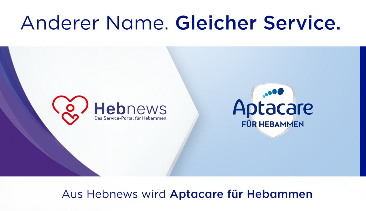 Aus Hebnews, dem Service-Portal für Hebammen, wird Aptacare für Hebammen mit gewohntem Serviceangebot.