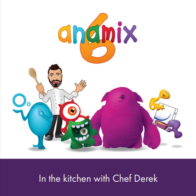 Chef Derek with colorful Anamix characters
