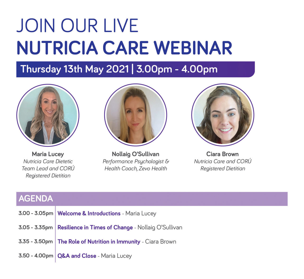 Nutricia Care webinar speakers and agenda